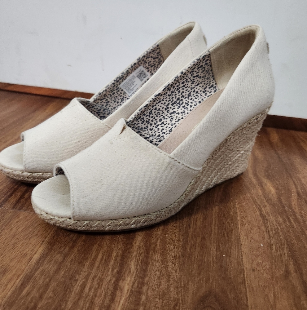 Toms Cream Peep-Toe Wedge Espadrilles